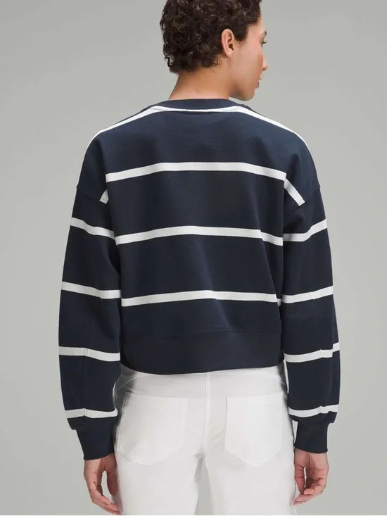 lululemon athletica True Navy and Antique White Striped Cropped Crew Sweater - Picture 3 of 8